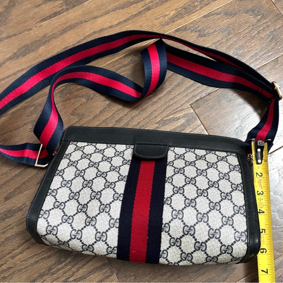 GUCCI GG Navy Stripe Monogram Crossbody Clutch - Picture 8 of 9